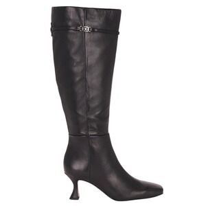 Sam Edelman Black Leather Knee High Square Toe Kitten Heel Boots 9M NWOB‎ $200